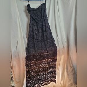 Elegant Black Lace Dress Maxi Size M Medium Pattern Strapless Stretchy Chest